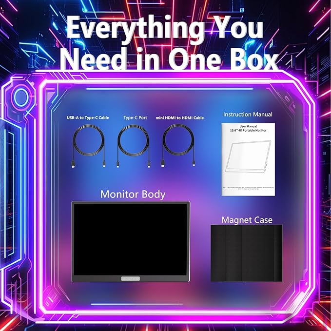 15.6 Inch 4K UHD Portable Gaming Monitor 120% sRGB Lightweight Metal Touchscreen with Type-C Mini HDMI Travel Monitor for Laptop, PC, Mac, PS4/5, Switch