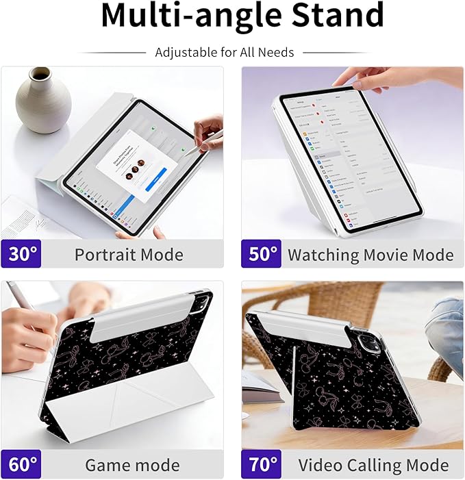 Case for iPad Air 13 Inch M4 (2026)/ M3 (2025)/ M2 (2024) Chip, iPad Pro 12.9” 6th/5th/4th/3rd Generation Case, Origami Trifold Multi-Angle Stand, Magnetic Full-Protective Cover, Cherry Bows