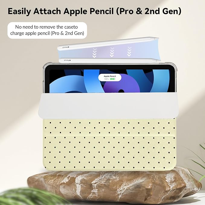 Lovmooful Compatible for iPad 11th 11-Inch A16 (2025),iPad 10 (10.9-Inch,2022 Model,10th Generation) Case with Pencil Holder Cute Polka Dot Aesthetic Design Soft TPU Trifold Stand Protective-Yellow