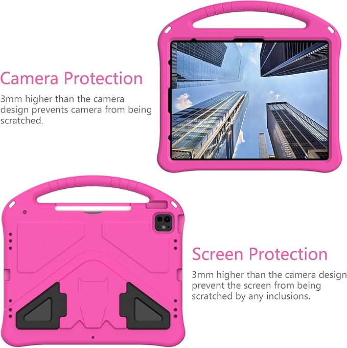 Kids Case for Apple iPad Air 13 M4 M3 M2 2026 2025 2024/ iPad Pro 13 M5 M4 2025 2024/ Pro 12.9" 2022/2021/2020/2018, EVA Shockproof Handle Kickstand Lightweight Cover with Shoulder Strap, Rose