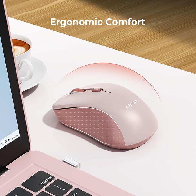 seenda Bluetooth Wireless Mouse, Bluetooth & 2.4G USB Dual Mode, Quiet Clicks, 1600 DPI Smooth Tracking, Ergonomic Design, 24-Months Battery Life, Portable Mouse for Laptop/Mac/Ipad/PC/Tablet-Pink