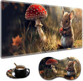 Extended Non-Slip Mouse Pad + Mouse Wrist Rest + Lace-Shaped Coaster Set, Ergonomic Design, Suitable for Desk and Home Gaming Table Mat, Hamsters and Mushrooms