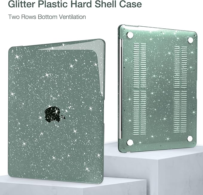 MOSISO Glitter Cover Compatible with MacBook Air 13 inch Case M5 2026 M4 2025 M3 M2 2024-2022 A3449 A3240 A3113 A2681, 4 in 1 Kit Bling Sparkly Hard Shell for MacBook Air 13.6 inch Case, Emerald Green