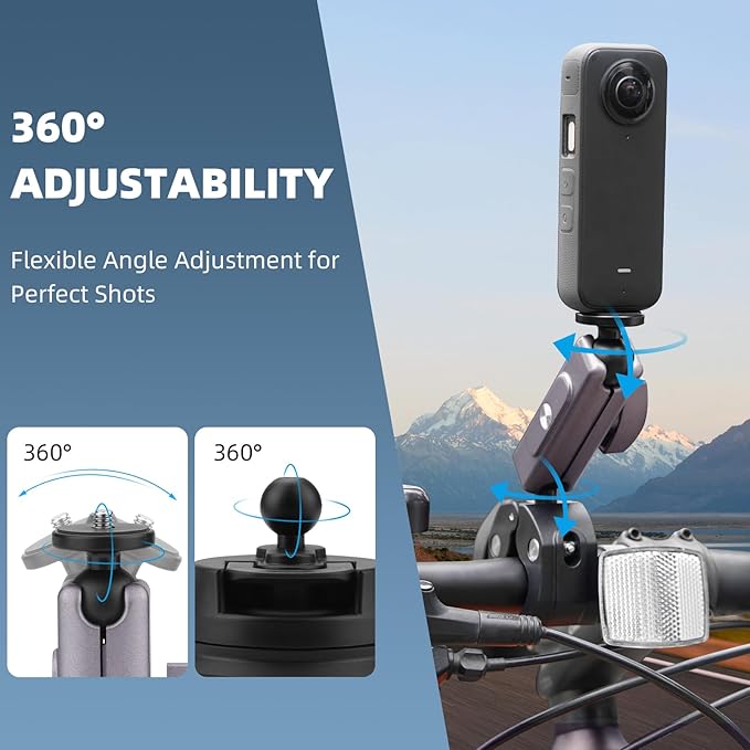 BRDRC Pocket 3 4 Camera Bike Mount Clamp Motorcycle Handle Holder Aluminum for Insta360 X5 X4 X3 Ace Pro Go 3S, for DJI Osmo Pocket 3 4 Mobile 8 7 Action 6 5 Pro 4, for GoPro Max Hero Mini Accessories