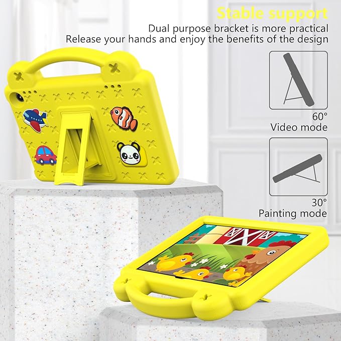 AKABEILA Compatible with Amazon Fire HD 8/HD 8 Plus (2020/2022)/Fire HD 8 2024 Tablet Case, Kids Friendly Universal Lightweight Shockproof Protective Case with Shoulder Strap & Stand Handle Yellow