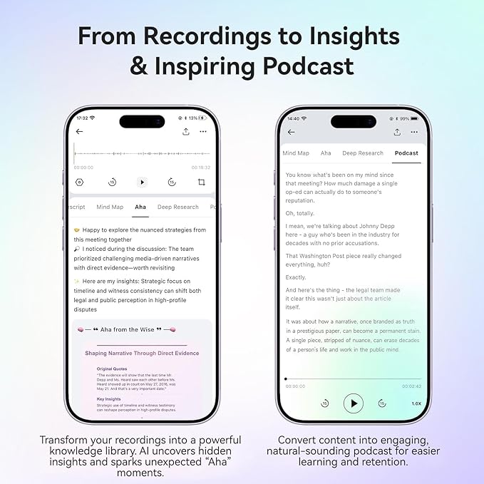 Mobvoi TicNote Lite AI Voice Recorder, AI Note Taker with Instant Transcription & Summarization, APP Control, 120+ Languages, Shadow AI Agent for Lectures, Meetings & Calls,Blue