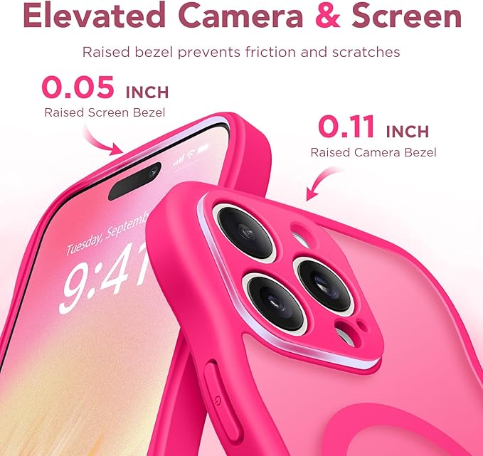 CAPRARO Cute for iPhone 15 Pro Max Case, Compatible with MagSafe, [Curly Wave Edge] [Full Camera Protection] [14 FT Drop Protection] Magnetic Phone Case for 15 Pro Max 6.7 Inch, Hot Pink
