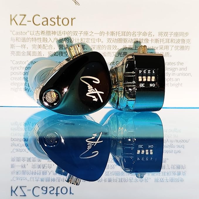 KZ Castor in Ear Monitor Headphones with Mic, HiFi Improved Bass Earphone Sound Tunable Noise Isolating IEMs, Dual-Dynamic Driver Wired Earbuds, 2PIN-C Detachable Cable for Singers Musicians