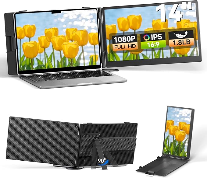Laptop Screen Extender 14", FHD 1080P Portable Monitor for Laptop, Light Monitor Extender Plug&Play, IPS Display Computer Monitor for Laptop 13-17” for Travel Work/Business/Study