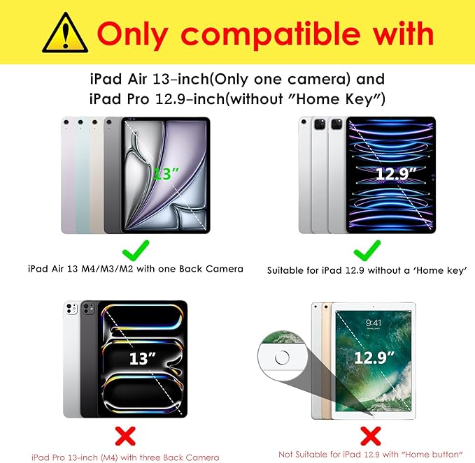 DTTO for iPad Air 13 Inch Case M4/M3/M2 2026/2025/2024, iPad Pro 12.9 Inch Case (6th/5th/4th/3rd Gen), Smart Slim Trifold Stand Soft Cover with Pencil Holder, Black
