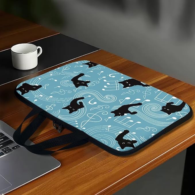 17 Inch Laptop Sleeve, Music Note Black Cats Laptop Cover Computer Bag Tablet Carrying Case with Handle, Durable Tote Bags Notebook Case Handbag Briefcase Shoulder Bag for Business/School