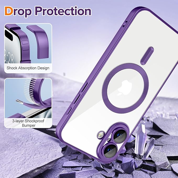 Hython Magnetic Clear for iPhone 16 Plus Case with Camera Lens Protector [Compatible with MagSafe] Luxury Plating Edge Slim Soft TPU Cover Protective Phone Case for iPhone 16 Plus, Matte Purple