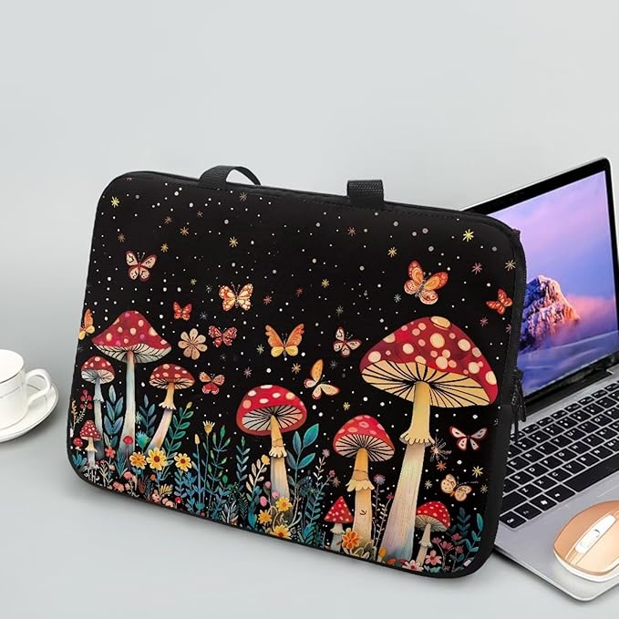 17 Inch Mushroom Forest Laptop Sleeve, Laptop Cover Computer Bag Tablet Carrying Case with Handle Tote Bags Notebook Case Handbag Messenger Briefcase for Travel/Business/School/Work