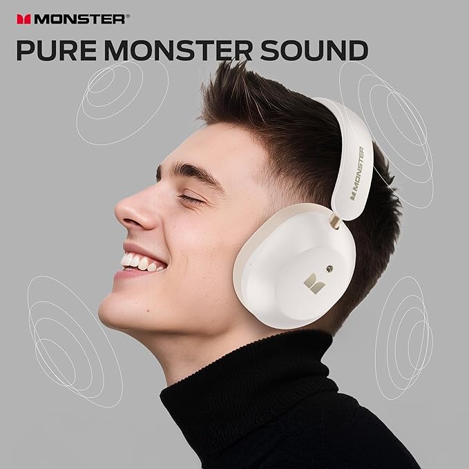 Monster Persona 6th ANC Active Noise Cancelling Headphones, Wireless Bluetooth Headphones Over Ear with HiFi Stereo Audio, 60H Playtime, Bluetooth 6.0, 3 EQ Modes for Travel Work, White