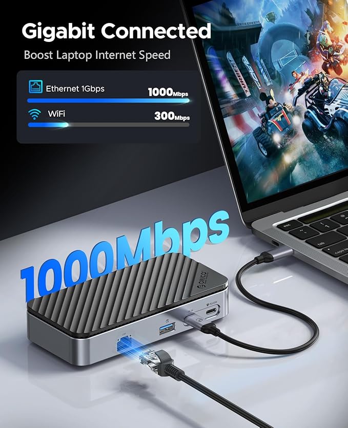 ORICO 9-in-1 USB C Hub with M.2 NVMe SSD Enclosure 10Gbps, Tool Free Hub Docking Station Adapter with Built-in Fan, Gigabit Ethernet, 100W PD, SD/TF, Type C & USB A for Laptop MacBook Mac mini -M2P7