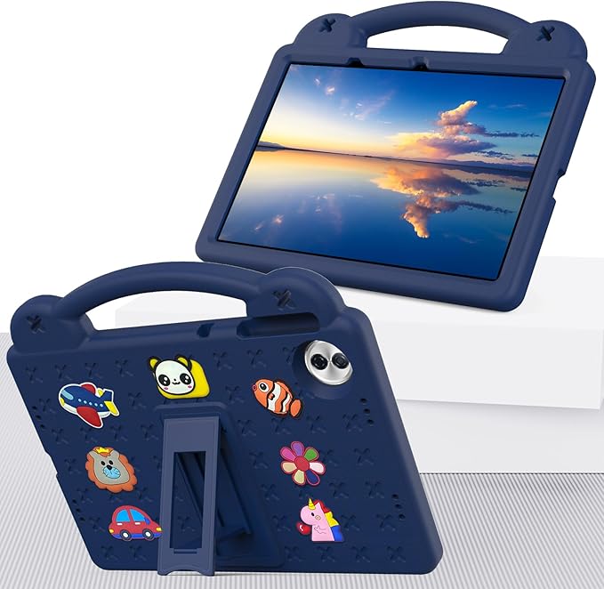 AKABEILA Compatible with Honor Pad 10 2025 12.1 inch Tablet Case, Kids Friendly Universal Lightweight Shockproof Protective Case with Shoulder Strap & Stand Handle Navy Blue