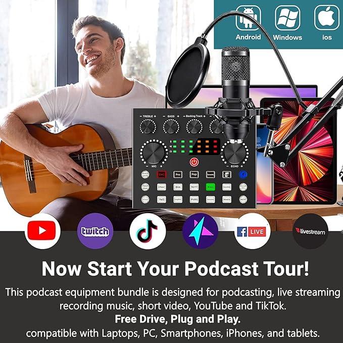 CofeLife Podcast Equipment Bundle, BM800 Podcast Microphone Bundle with V8s Voice Changer, Condenser Microphone Recording Studio Package for Podcasting Live Streaming Singing PC Mobile TikTok YouTube