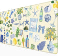Cute Pastel Coastal Desk Mat with Vibrant Sea Life Beige Large Mouse Pad Cozy Aesthetic XXL Mouse Pad Anti-Slip Big Mousepad with Stitched Edges for Computer Desktop
