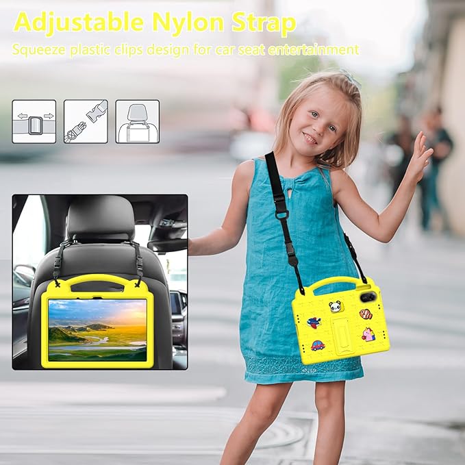 AKABEILA Compatible with Xiaomi Redmi Pad 2 2025 11 inch Tablet Case, Kids Friendly Universal Lightweight Shockproof Protective Case with Shoulder Strap & Stand Handle Yellow