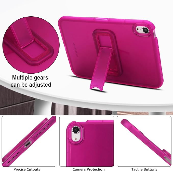 Slim Case for iPad mini 7 (A17 Pro) 2024/ Mini 6 8.3'', Built-in Kickstand Non-Slip Military Grade Drop Protection Rugged for iPad mini 7th 6th Generation, Rose