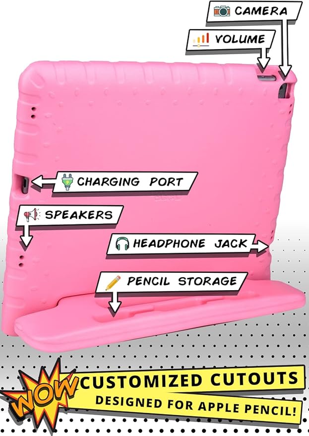 Official Cooper Dynamo Kids iPad Pro 12.9 Case for 1st/2nd Generation (2015/2017) | Unbreakable Protection, Magic Handle, Stand & Pencil Holder (NOT for 2018-2022 3rd-6th Gen) (Bubble Gum Pink)