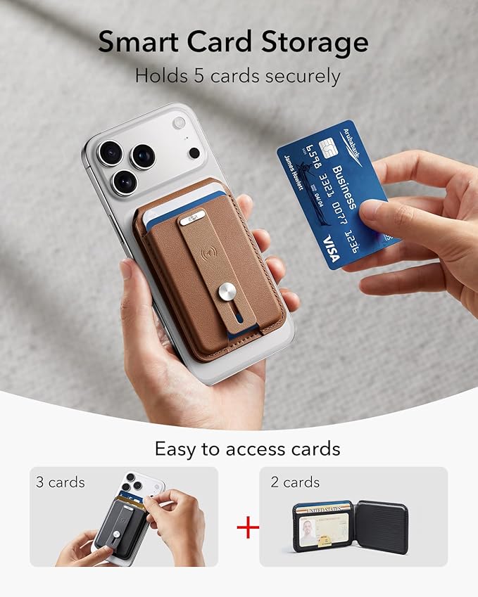 ESR Geo for Magsafe Wallet with Full Find My Functionality,5 Card Holder Stand Grip for Phone Case, RFID Blocking, Magnetic Wallet for iPhone 17e/17/16/15/14/13/12 Series, with Adjustable Stand, Brown