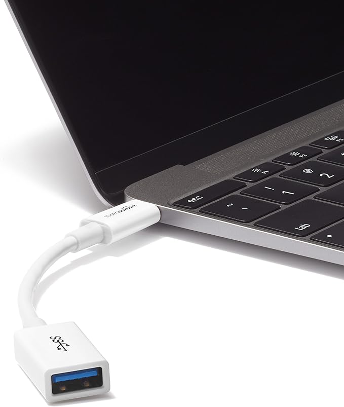 Amazon Basics USB-C to USB-A 3.1 Gen1 Female Adapter Cable Converter, 5Gbps High-Speed, USB-IF Certified, Fast Charging and Data Transfer, for Laptops, Tablets, Phones (iPhone 16/15), White
