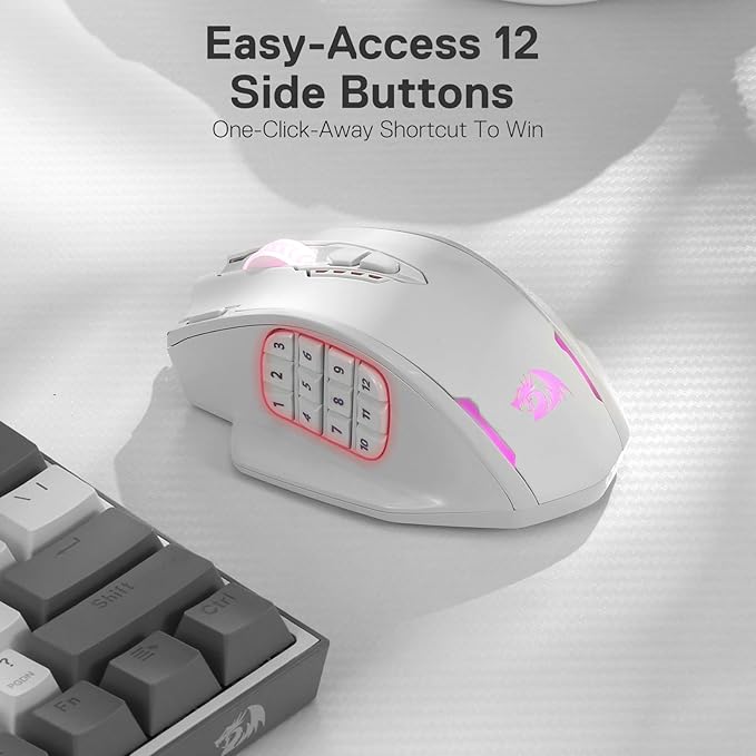 Redragon M913 Impact Elite Wireless Gaming Mouse, 16000 DPI Wired/Wireless RGB Mouse with 16 Programmable Buttons, 45 Hr Battery and Pro Optical Sensor, 12 Side Buttons MMO Mouse