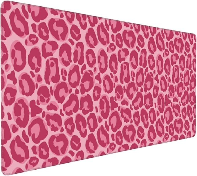 Pink Leopard Print Mouse Pads XXL Extended Mousepad with Stitched Edges Non-Slip Rubber Base Computer Keyboard Pad Desk Mat for Home Office Desk Decor, 35.4" X 15.7"