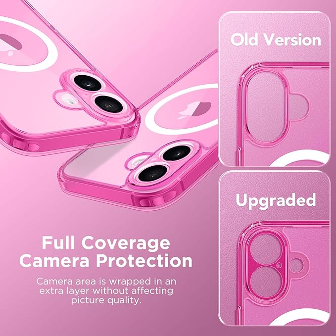 CAPRARO Magnetic Compatible with iPhone 16 Case, Upgraded [Full Camera Protection] [Compatible with MagSafe] Protective Translucent Matte Women Girl Phone Case Cover, Clear Neon