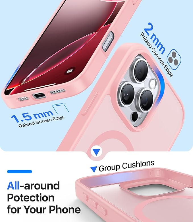 Magnetic for iPhone 13 Pro Max Case, [Compatible with MagSafe][Military-Grade Drop Protection][Anti-Yellowing] Shockproof Translucent Matte Cover for iPhone 13 Pro Max Phone Case,Pink
