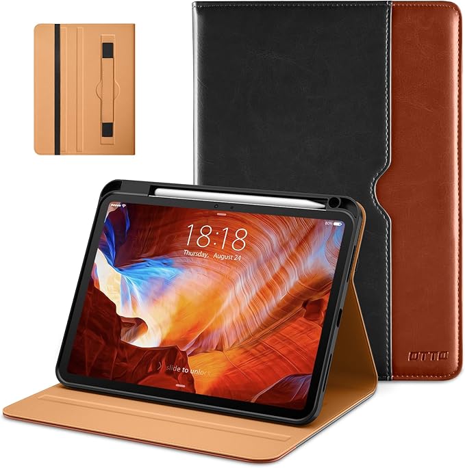 DTTO for iPad Pro 11 inch Case (M5/M4) 2025/2024, Premium Leather Business Folio Stand Cover with Pencil Holder - Auto Wake/Sleep and Multiple Viewing Angles, Black Brown