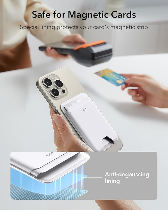 ESR for MagSafe Wallet, 5 Card Holder with RFID Blocking, MagSafe Sticker Included, Slim Magnetic Wallet for iPhone 17e/17/16/15/14/13/12 Series and Selected Samsung Devices, Not for 13/12 Mini, White