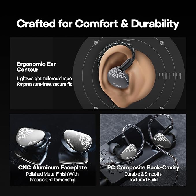 Linsoul Kiwi Ears Cadenza II 10mm Titanium Driver in Ear Monitor, HiFi Wired IEM Earphones with KARS 2.0, Precise Tonal Balance, CNC Aluminum Faceplate for Musicians Audiophiles Gaming (Grey)