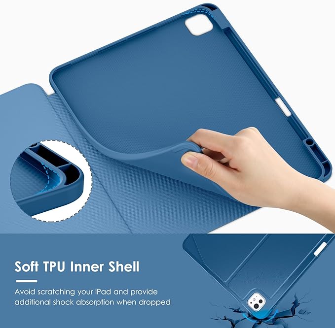 VIKESI Case for iPad iPad Pro 13-inch M5 or M4 Released in 2025 or 2024,Multiple Angles Magnetic Stand Cover,Shockproof Soft Back,Pencil Holder,and Auto Sleep/Wake, Blue