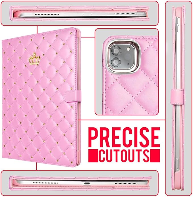 Changjia for iPad Air 11 Inch Case M4 (2026)/M3 (2025)/M2 (2024), iPad Air 5th/4th Gen 10.9" (2022/2020) with Pencil Holder, Girly Cute Crown Diamond Elegant Auto Sleep/Wake Stand Protective Case,Pink