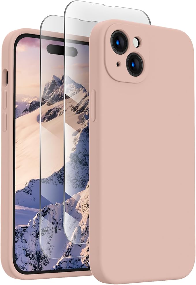 FireNova Designed for iPhone 15 Case, Silicone Upgraded [Camera Protection] Phone Case, Soft Anti-Scratch Microfiber Lining Inside, 6.1 inch, Pinksand
