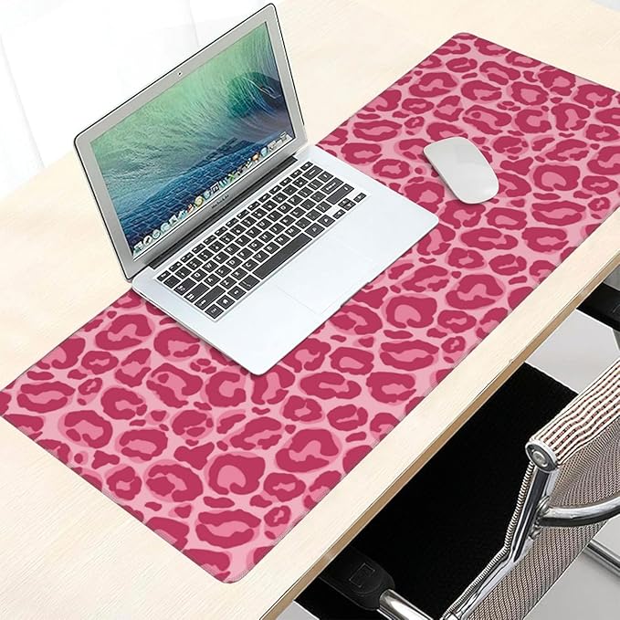 Pink Leopard Print Mouse Pads XXL Extended Mousepad with Stitched Edges Non-Slip Rubber Base Computer Keyboard Pad Desk Mat for Home Office Desk Decor, 35.4" X 15.7"