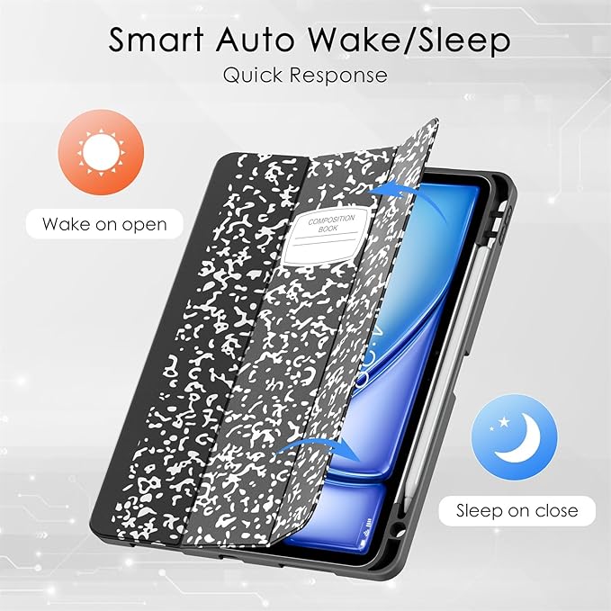 Soke Case for New iPad Air 11 Inch (M3/M2, 2025-2024), iPad Air 5th/4th Generation 10.9 Inch (2020-2022) with Pencil Holder, Soft TPU Back Cover & Auto Sleep/Wake, Book Black