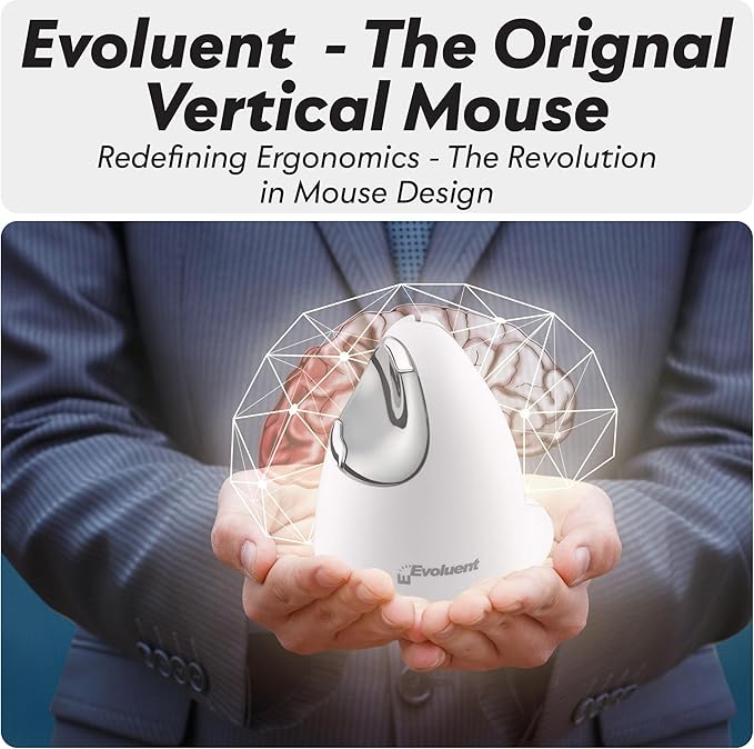 Evoluent – Inventor of The Vertical Mouse – VM4RB Ergonomic Vertical Mouse White Bluetooth for Mac, Right Hand Med to Large, Sculpted for Comfort, Reduces Wrist Strain, 4 Speeds, Plug-N-Play