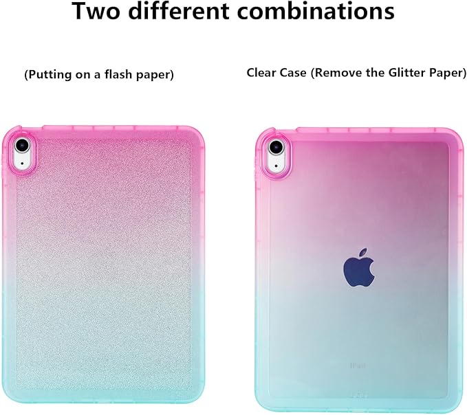 for iPad Pro 12.9 inch Case 6th/5th/4th/3rd Generation (2022/2021/2020/2018) Glitter Translucent Frosted Clear Soft TPU Back Gradient Bling Cover Silicone Protective Shell, Red & Blue
