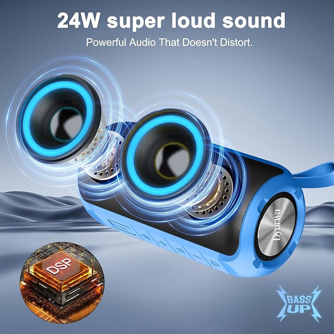 Bluetooth Speaker with 360°HD Stereo Sound, BT5.3, Built-in Mic, RGB Lights, NEW Portable Wireless Speaker IPX7 Waterproof, 12H Playtime, Speaker for Outdoors, Home/Trip/Ideal Gift for Men Women, Blue