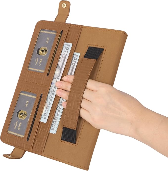 Handbag Case for iPad mini 7 2024/Mini 6th Generation Case, Techcircle Elegant Crossbody PU Leather Folio Envelope Pocket Stand Cover with Hand Strap+Shoulder Strap+Pencil Holder+Card Slots, Brown