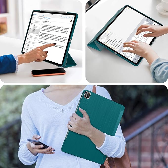 Soke Case for iPad Air 13 Inch (M3/M2) 2025/2024,iPad Pro 12.9 2022 2021(6th 5th Generation) - [Slim Trifold Stand + Auto Wake/Sleep],Protective Hard PC Back Cover (Teal)
