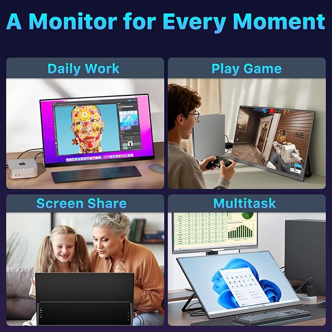 Upperizon Portable Monitor 23.8 inch 4K 3840X2160 144% sRGB 60Hz HDR HDMI USB-C Travel Monitor for Laptop MacBook PC Surface PS5 Xbox, Large External Display with Kickstand & Speakers, VESA Compatible