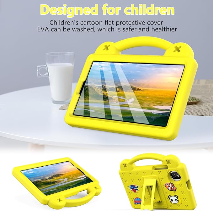 AKABEILA Compatible with Honor Pad X7 8.7 inch 2025 Tablet Case, Kids Friendly Universal Lightweight Shockproof Protective Case with Shoulder Strap & Stand Handle Yellow