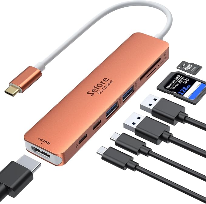 USB C Hub HDMI Adapter for MacBook Pro/Air, 7 in 1 USBC Dongle with HDMI, microSD/SD Card Reader, USB C Data Port,100W PD, and 2 USB 3.0 Compatible for MacBook Pro/Air, Dell XPS, Lenovo Thinkpad.