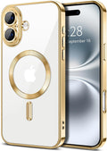 Hython Magnetic Clear for iPhone 16 Plus Case with Camera Lens Protector [Compatible with MagSafe] Luxury Plating Edge Slim Soft TPU Cover Protective Phone Case for iPhone 16 Plus 6.7", Gold