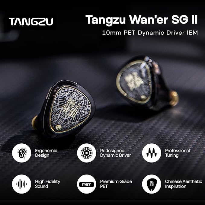 Linsoul TANGZU Wan'er S.G II in Ear Monitor,HiFi Wired Earbuds,10mm Dynamic Driver PET Diaphragm Gaming IEM Earphones with 2Pin Detachable OFC Cable for Audiophile DJ Stage (Clear Black, Typec Mic)