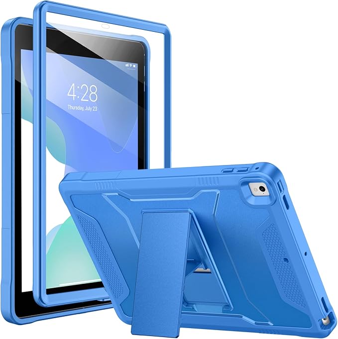 Soke Case for iPad 6th/5th Generation 9.7 Inch 2018/2017,with Built-in Screen Protector and Kickstand, Rugged Full-Body Heavy Duty Protective Cover for Apple iPad Air 2 /Pro 9.7 - Blue